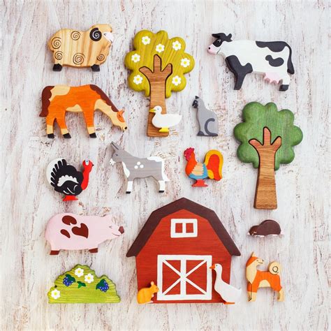 Farm Animals Toy Set 13pcs Wooden Barnyard Animal Toys Etsy