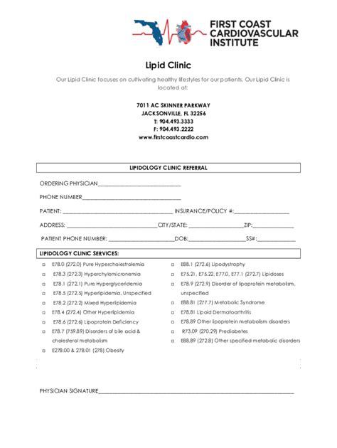 Fillable Online Lipid Clinic Referral Form Firstcoastcardio Fax