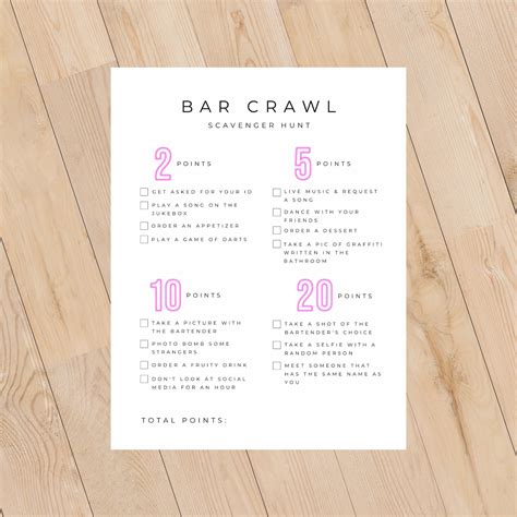 Bar Scavenger Hunt Birthday Bar Crawl Bar Game Group Scavenger Etsy