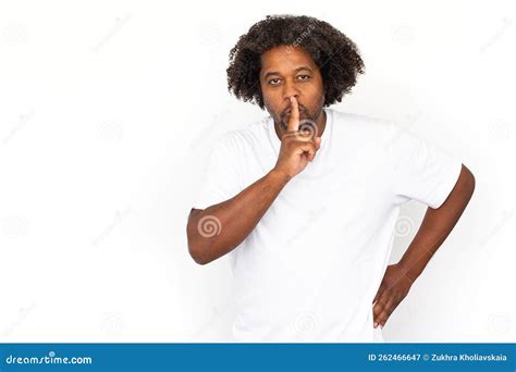 Cheerful African American Man Shushing Stock Image Image Of Emotional