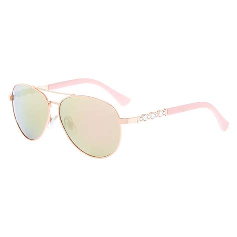 Claires Club Rose Gold Gem Aviator Sunglasses Pink Claires