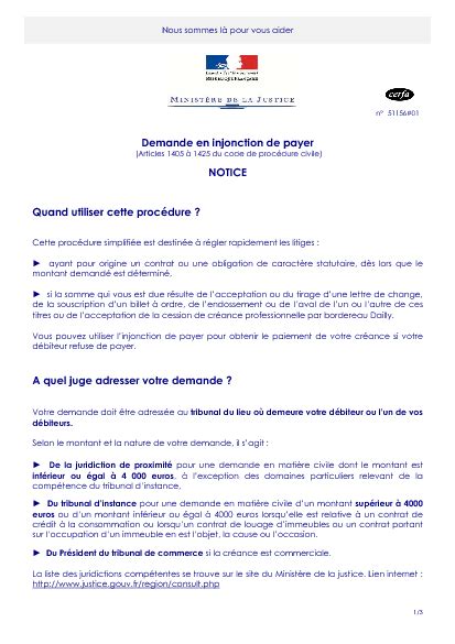 Notice Relative à La Demande En Injonction De Payer Formulaire Cerfa