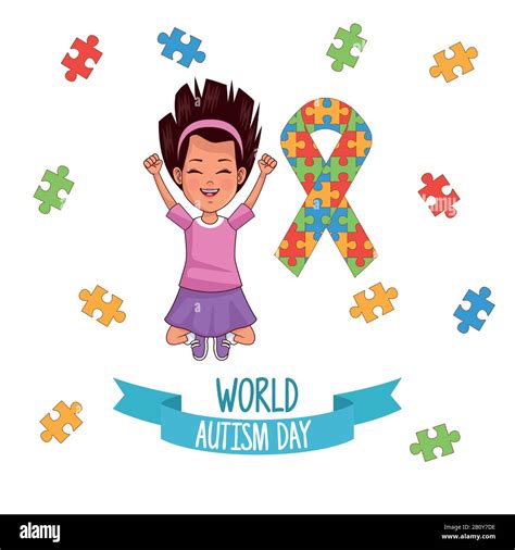 World Autism Day Girl With Ribbon Puzzle Stock Vector Image And Art Alamy