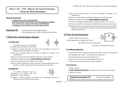 SérieEC1 TP2 Caractéristiques et Point de Fonctionnement Enoncé