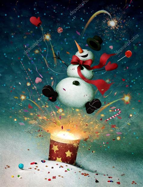 Tarjeta de felicitación o ilustración navideña con muñeco de nieve