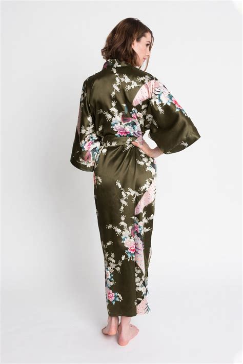 Kimono Robe Satin Long Peacock Blossom Kimono Etsy