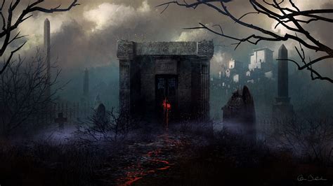 Mausoleum Cemetery Tombstones Halloween HD wallpaper | creative and fantasy | Wallpaper Better