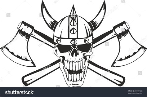 Skull In A Helmet Of The Viking With The Crossed Axes Stock Vector