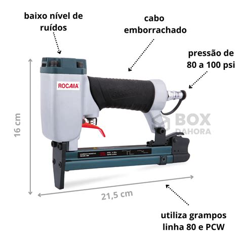 Grampeador Pneumatico Para Tapeceiro Rocama 80W Box Da Hora Sua Loja