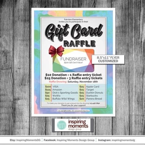 T Card Raffle Flyer Printable T Auction Fundraiser Etsy