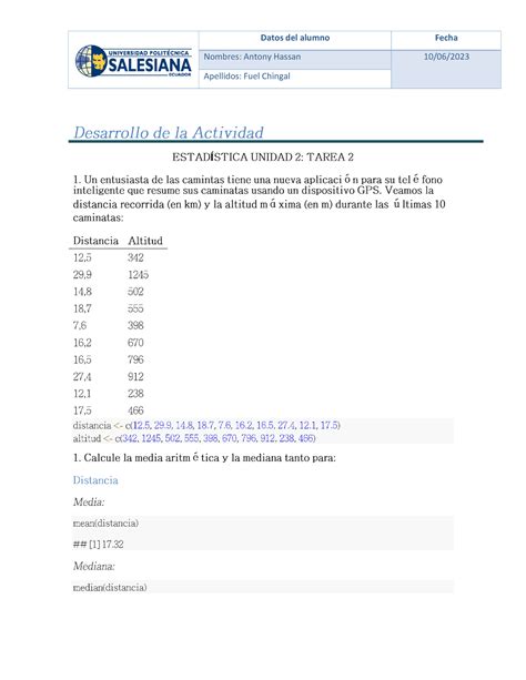 Fuel Hassan U T Ejercicio De Deberes De Estadistica Nombres