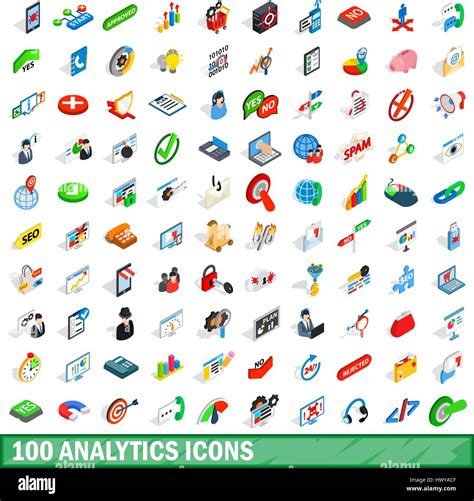 100 Analytics Icons Set Isometric 3d Style Stock Vector Image Art