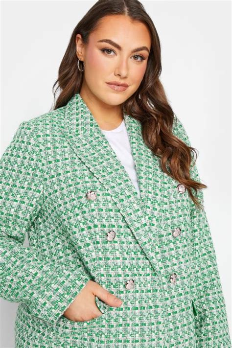 Yours Plus Size Green Check Boucle Blazer Yours Clothing