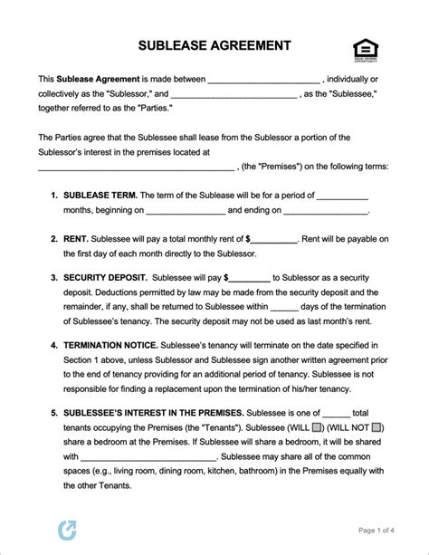 Free Sublease Agreement Templates Pdf Word Rtf