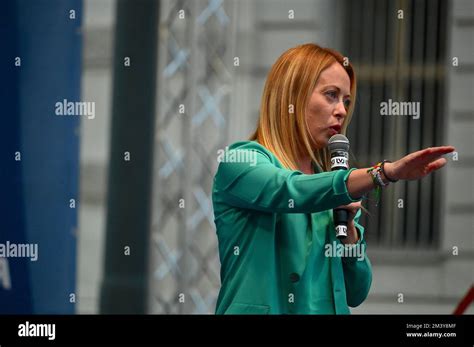 The Giorgia Meloni Leader Of Fratelli D Italia Party During Rally For