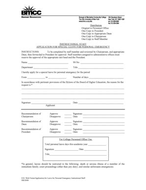 Fillable Online Bmcc Cuny Application For Special Leave For Personal