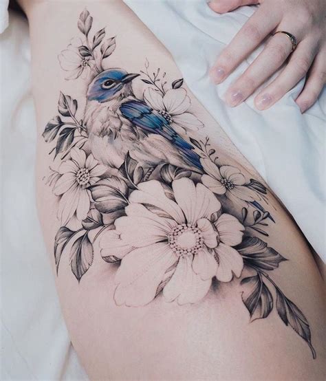 Flowers With Bird Tattoo Badass Tattoos Cute Tattoos Body Art Tattoos