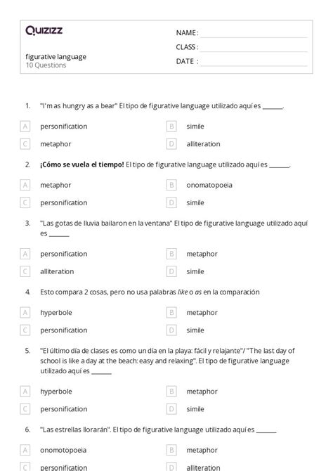 Figurative Language Worksheets Worksheets Library