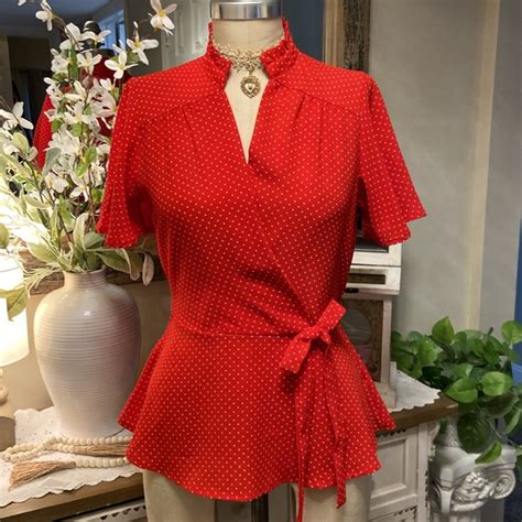 Monteau Tops Montesquieu Red Polka Dot Wrap Blouse Poshmark