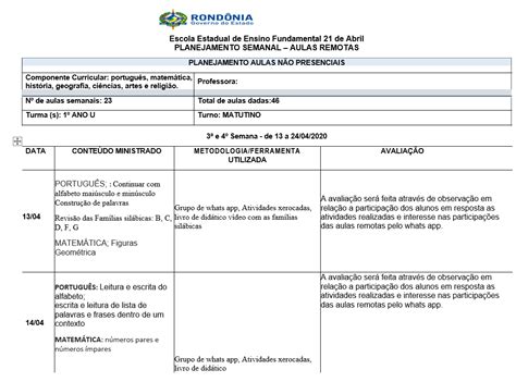 Plano De Atividades Remotas