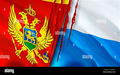 Montenegro And San Marino Flags With Scar Concept Waving Flag D