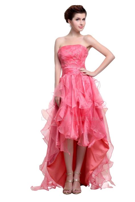 High Low Strapless Beaded Pink Prom Evening Formal Party Dresses Ed010468