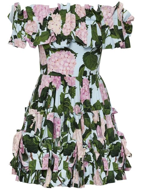 Oscar De La Renta Floral Print Off Shoulder Mini Dress Farfetch