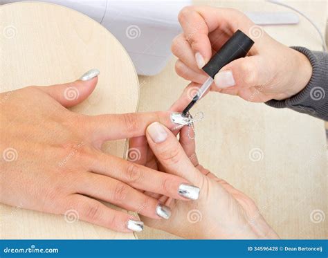 Beautician Polishing Woman Nails Stock Photo Image Of Pampering