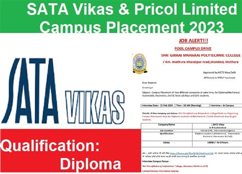 Sata Vikas Pricol Limited Campus Placement A Z Job