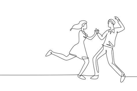 Continuous One Line Drawing Happy Couple Man And Woman Performing Dance