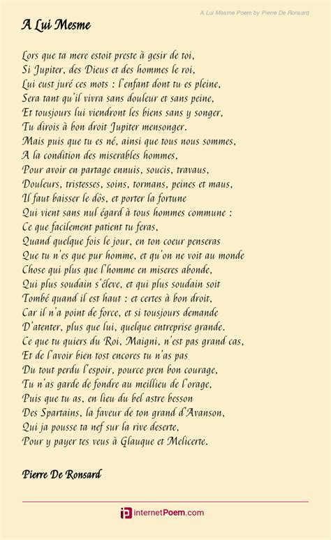 A Lui Mesme Poem By Pierre De Ronsard