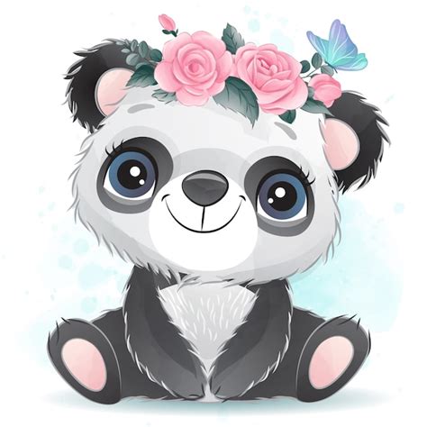 Premium Vector Cute Baby Panda With Floral