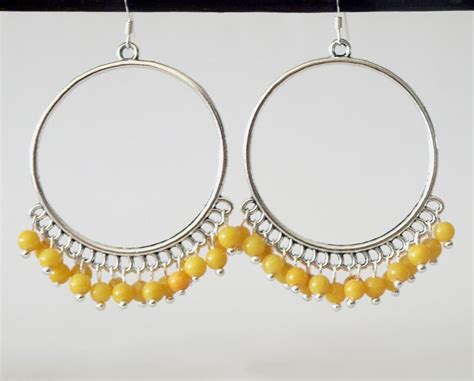 Large Hoop Yellow Earrings-Yellow Chandelier Earrings on Luulla