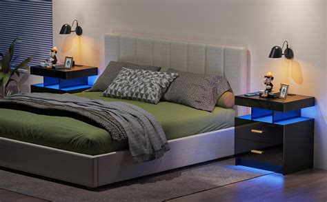 Lvhcmfohm Nachttisch Mit Steckdose Und Led Nachtschrank Boxspringbett