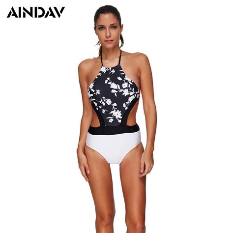 Aindav New Side Cut One Piece Swimsuit Women Swimwear Plus Size Print