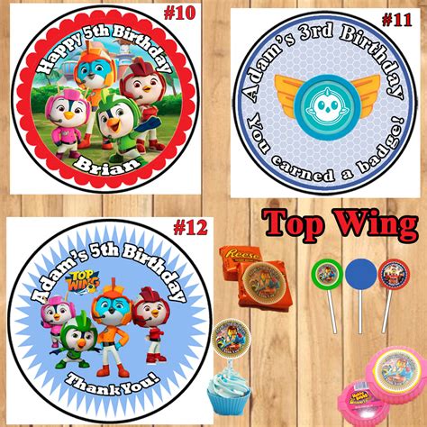 Top Wing Birthday Round Stickers Printed 1 Sheet Cup Cake Toppers Favo Virginia Design Shop