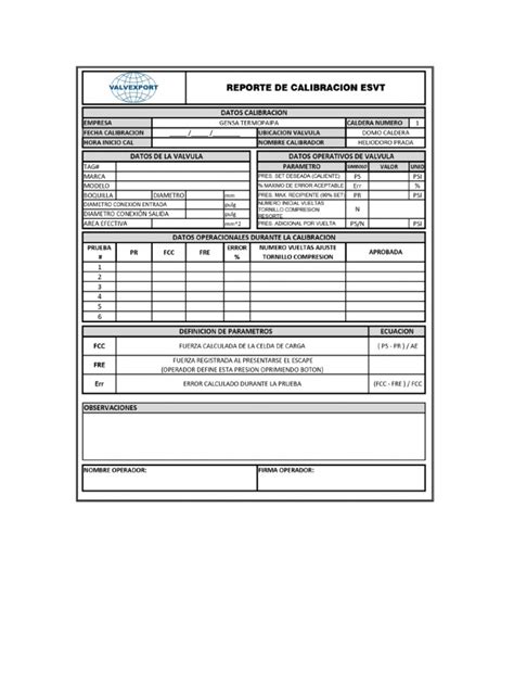 Formato De Calibracion De Valvulas Pdf