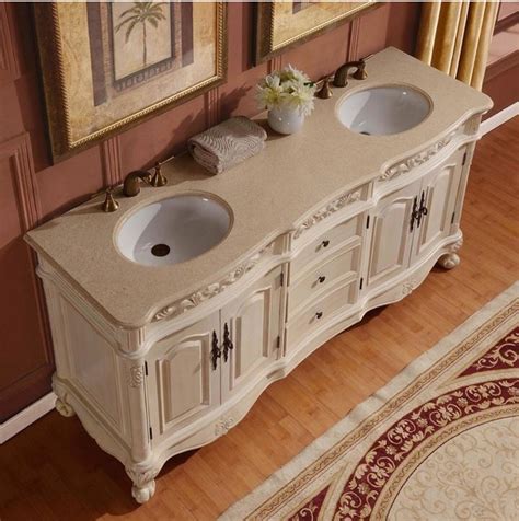 Antique 72 Inch Antique White Double Sink Bathroom Vanity Cream Marfil