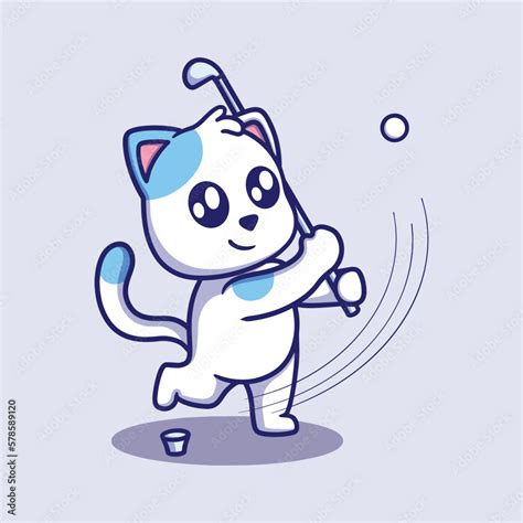 Cute Cat Playing Golf Cartoon Icon Illustration Funny Drawing