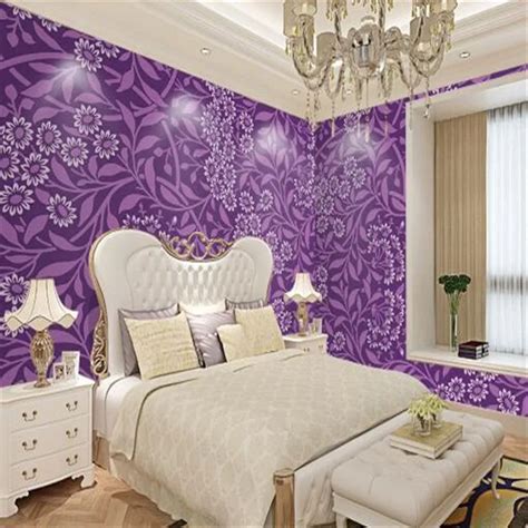 European Luxury Wall Murals Purple Flowers Wallpapers for Living Room Bedroom Vintage Leaf ...