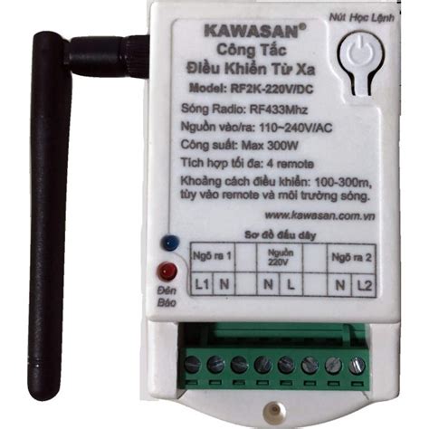 Công Tắc Điều Khiển Từ Xa 2 Kênh Anten Ngắn RF2K 220V Kawasan