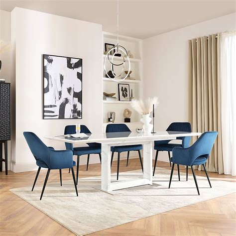 Tokyo Extending Dining Table Clara Chairs White Marble Effect