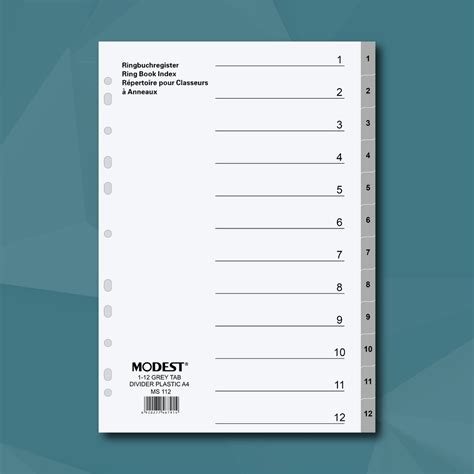 Modest A4 Pp Dividers 1 12 With Numbering Grey 12 Tab Ms 112