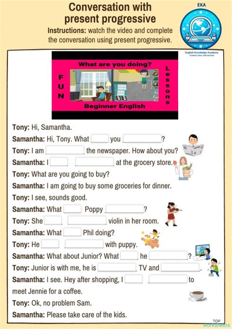 Conversation With Present Progressive Interactive Worksheet Topworksheets