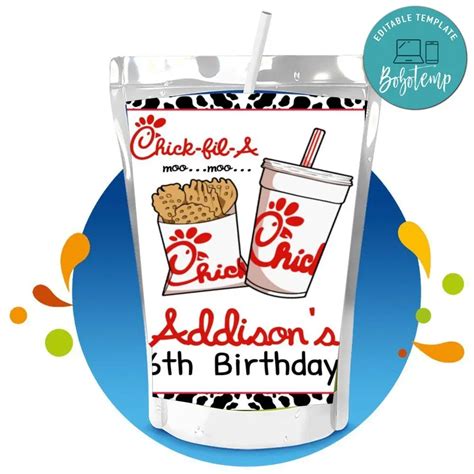 Chick Fil A Capri Sun Birthday Digital File Printable Createpartylabels