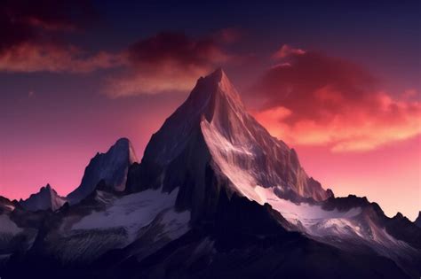 Premium Photo | Mountains in the sunset digital drawing