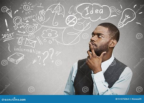 Man Thinking Dreaming Has Many Ideas Looking Up Stock Photo Image Of