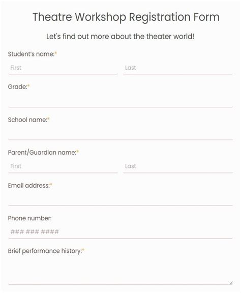 Free Theatre Workshop Registration Form Template 123FormBuilder