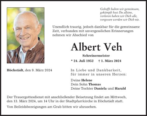 Traueranzeigen Von Albert Veh Augsburger Allgemeine Zeitung