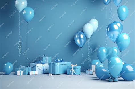 Premium Photo Blue Birthday Decor With Balloons An Presents Ideal For